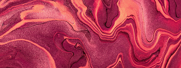 Abstract fluid art background dark purple and red colors. Liquid marble. Acrylic painting with wine...