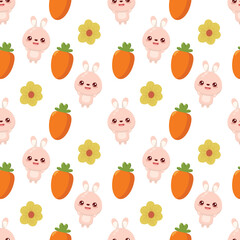 Cute seamless pattern for kids with hare carrot and flower