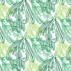 Fototapeta premium Seamless pattern with olive branches. Retro decorative texture background for textile,paper,labels and etc. Vector