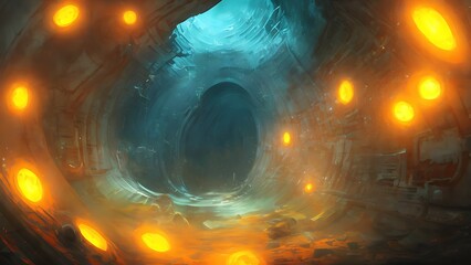 A portal to the void deep below the mariana trench, Illustration. Concept Art.