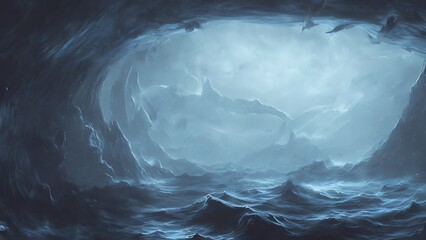 A portal to the void deep below the mariana trench, Illustration. Concept Art.
