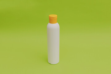 Shampoo for hair in a white package with a yellow cap on a green background