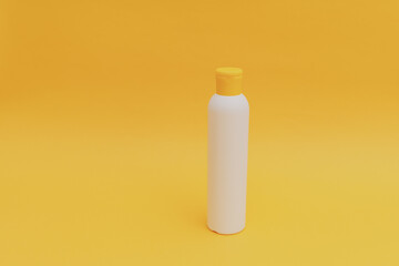 Shampoo for hair in a white package with a yellow cap on a yellow background, monochrome