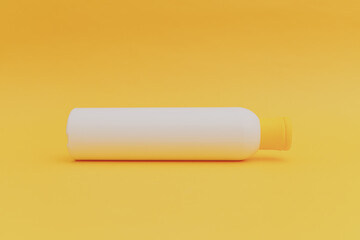 Shampoo for hair in a white package with a yellow cap on a yellow background, monochrome