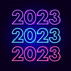 2023 Set Neon New Year. Vector Illustration of Glowing Led Lamp Holiday Concept.