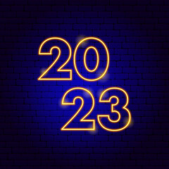 2023 Yellow Neon Year. Vector Illustration of Glowing Led Lamp Holiday Concept.