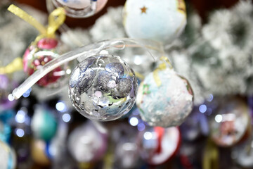 Colored hand painted glass balls for Christmas tree decoration.