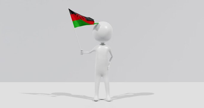 Flag of Malawi. 3D Character holding and waving flag 4K UHD 60FPS