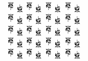 Black and white tattoo pattern of skull, dagger and wings