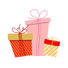 Merry christmas and Happy New Year. Red and Pink Gifts boxes.