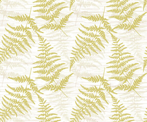 Fototapeta na wymiar Seamless fern leaf Pattern yellow Background Illustration. Seamless pattern with green leaves of fern,