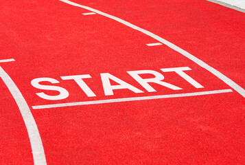 The inscription start on the red treadmill.