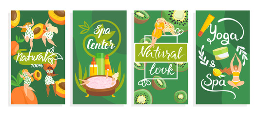 Organic natural beauty design banner at background, vector illustration. Nature cosmetic for healthy spa set, health care