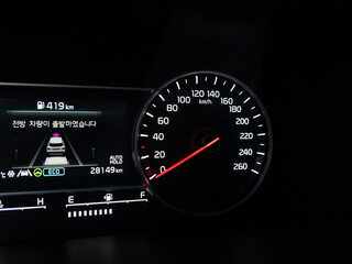 Close-up of the car's interior instrument panel