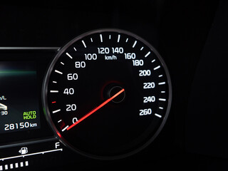 Close-up of the car's interior instrument panel