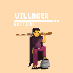 illustration vector graphic of pixel art character, villager edition a hunter, good for your project and game.