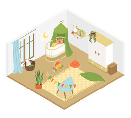 Children bedroom - modern vector colorful isometric illustration