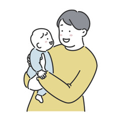 赤ちゃんを抱っこするお父さんのイラスト素材