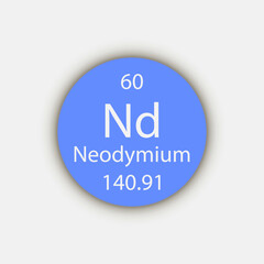 Neodymium symbol. Chemical element of the periodic table. Vector illustration.