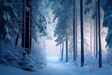 beautiful forest in winter with snow