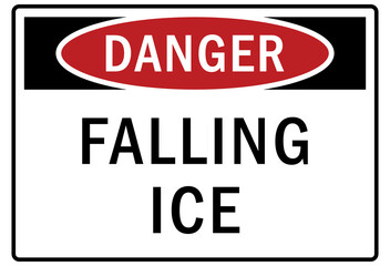 Ice and snow warning sign and labels