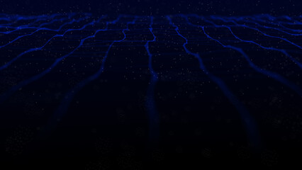 Futuristic wave with lines and dots. Abstract background with a dynamic wave. Particle placement with hanging dots in space. Large data background. 3d rendering.