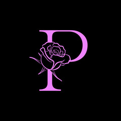 Letter P logo with Rose Flower for beauty and fashion logo. Rose flower in pink color for symbol . vector eps10