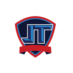 initial letter JT shield emblem vector design