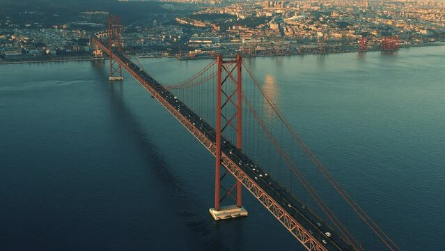 Golden Gate Bridge Lookalike (25th of April Bridge Lisbon) 4K Drone Footage