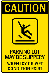 Ice and snow warning sign and labels