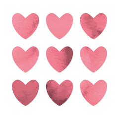 Watercolor set of pink vector hearts