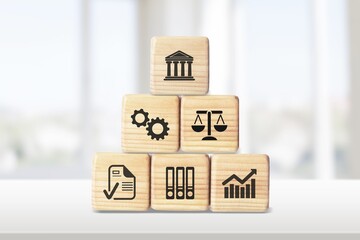 Business concept. Woods cubes or blocks on desk