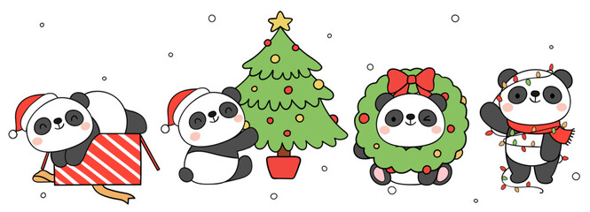 Draw cute panda bear in snow for Christmas and winter © anchalee