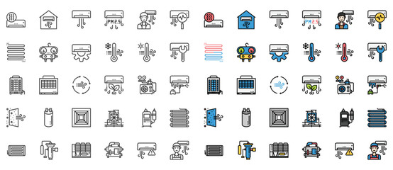 HVAC systems icons vector , Air condition, Compressor, Chiller - obrazy, fototapety, plakaty