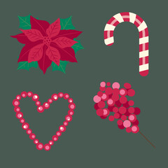 Red Christmas flower, heart, branch, sweet