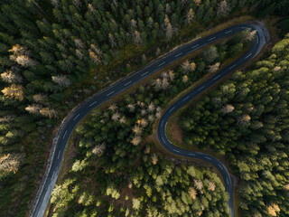 Aerial View of a road in Umhausen im Ötztal in Tyrol in the Austrian Alps