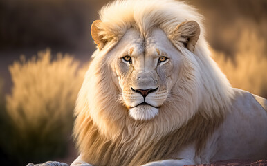 Magnificent Lion king , Portrait of majestic white lion on black background, Wildlife animal	 - obrazy, fototapety, plakaty