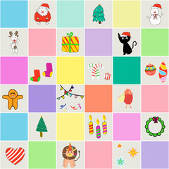 set of icons Wrapping paper merry Christmas cute hand drawing cartoon