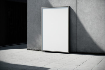 Blank white glowing screen on the brick wall. Copy space for advertising. AI	