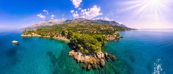 Croatia: View from the beach promenade to the adriatic sea near village Makarska