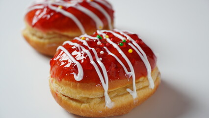 Hanukkah celebration concept. Tasty donuts
