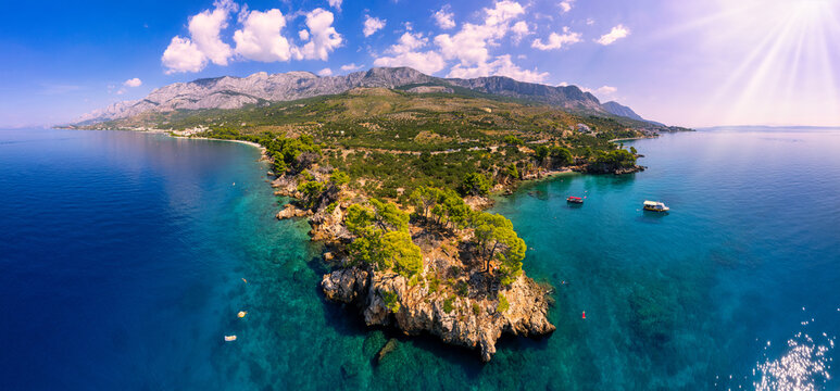 A panorama view of the beautiful Tucepi beach on, Croatia