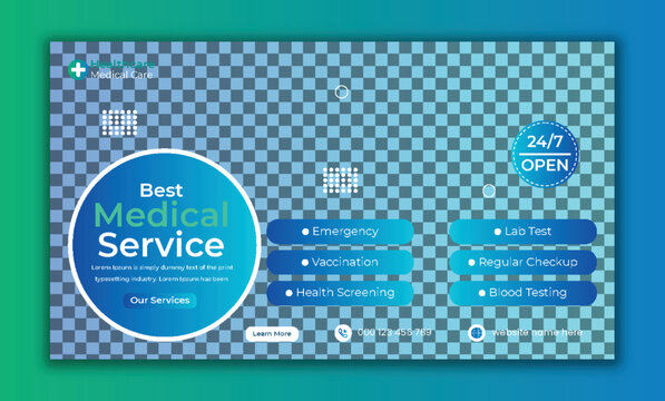 Best medical services web page banner and video thumbnail design template vector editable file, easy-to-clip image, text for ready to upload  