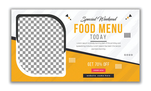 Special weekend food menu web page banner and video thumbnail design template vector editable file, easy-to-clip image, text for ready to upload  