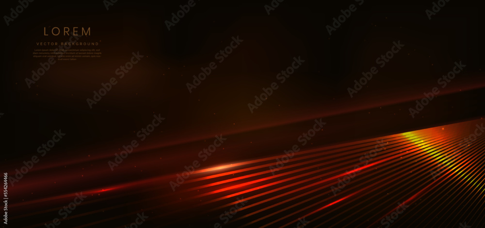 Poster Abstract golden lines diagonal on dark brown background with lighting effect and sparkling with copy space for text.