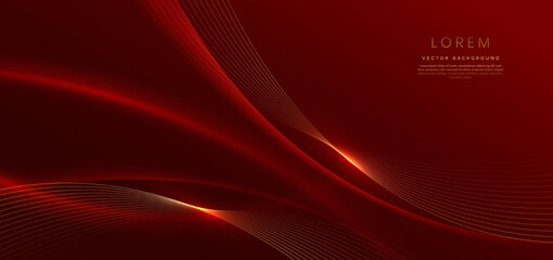 Abstract 3d curved red shape on red background with lighting effect and sparkle with copy space for text.