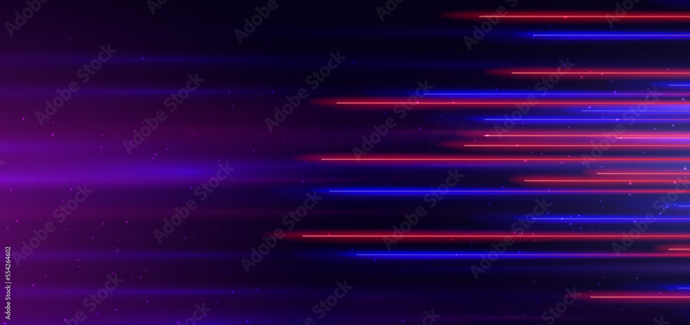 Poster abstract technology futuristic concept horizontal red anb blue lines with speed motion blur effect o