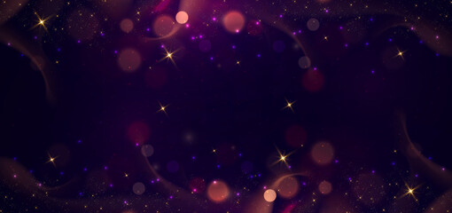 Abstract elegant bokeh on dark purple background with lighting effect and sparkle for celebration chistmas.