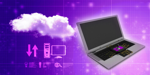 Fototapeta premium 3d render Laptop computer with microchips 