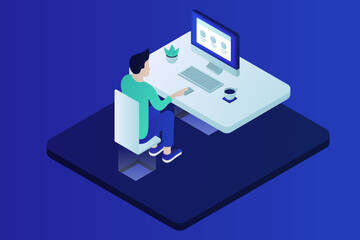 Isometric Man At Desk
